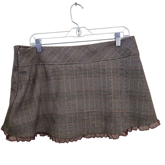 Dolls Kill West Of Melrose Brown Plaid Pleated Mini Skirt Set Size L/XL - Picture 6 of 9